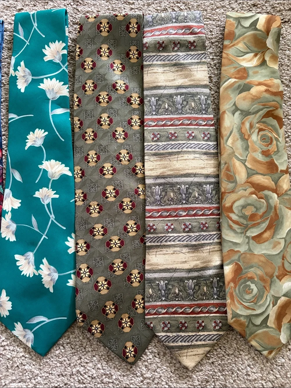 Colorful Men's Floral & Patterned Tie Set - Teal, Red, Gold, Black Mix